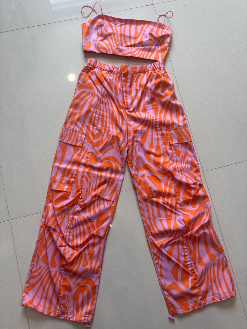 Women’s Pink & Orange Printed Wide-Leg Pants